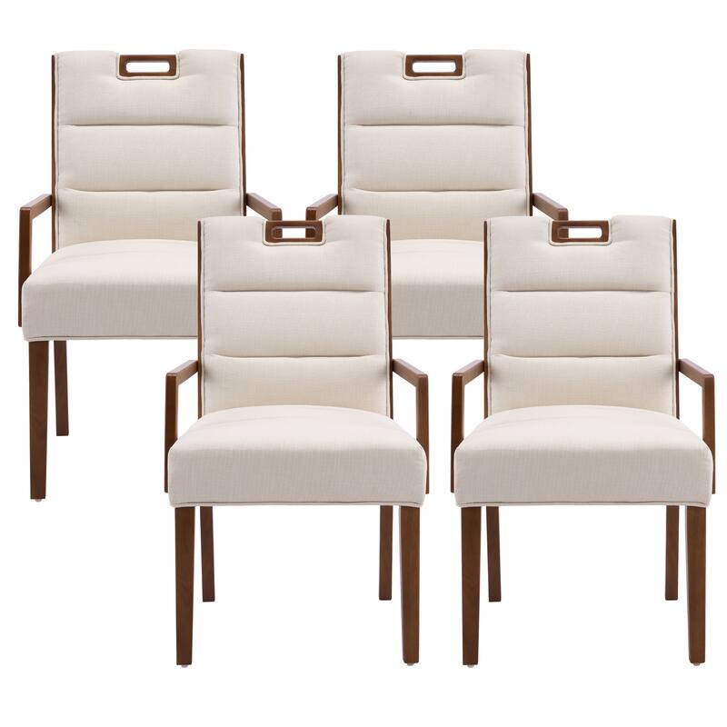 Christopher Knight Home - Modern Upholstered Rubber Wood Dining Chairs with Armrests - Set of 4 - Beige,Walnut
