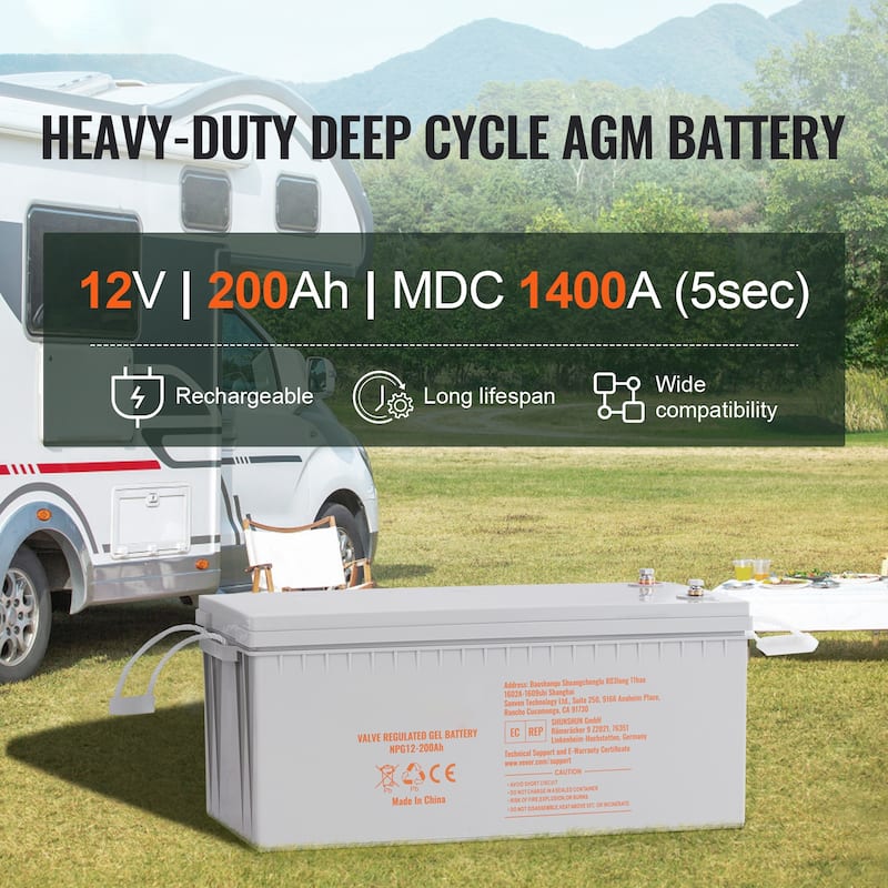 Rechargeable AGM Marine Battery with a Self-Discharge Rate, 1400A Current - 12V 200 AH 21.7'' x 9.4'' x 8.7''
