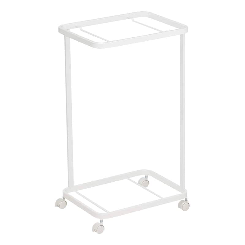 Yamazaki Home Rolling Laundry Cart, Steel & Wood, Short, Holds 26.4 lbs, Wheels - L 11.42 x W 15.75 x H 27.36 inches - White - White