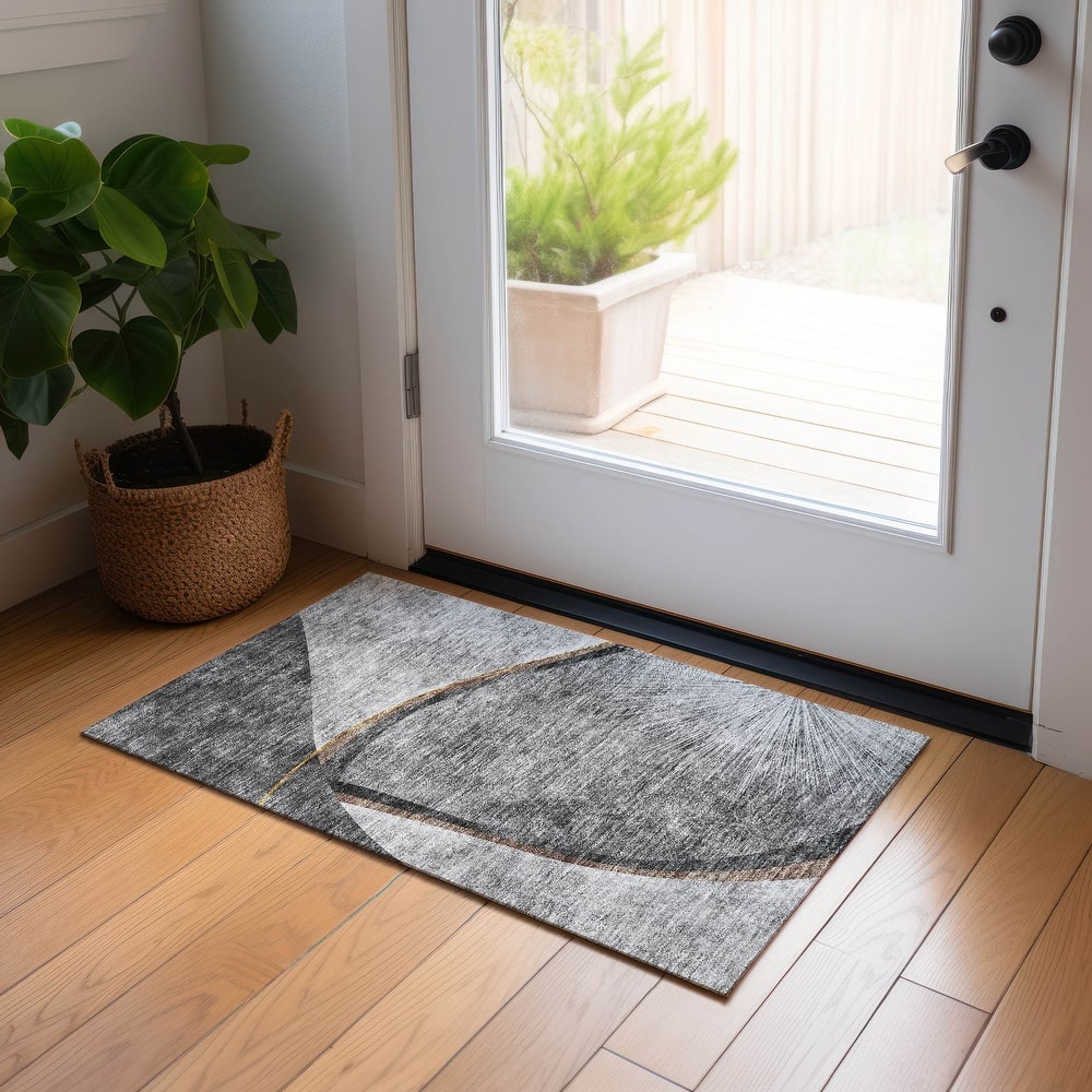 Machine Washable Indoor/ Outdoor Chantille Abstract Rug