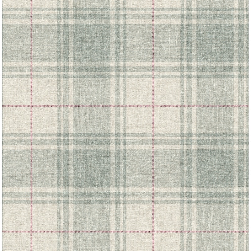 Seabrook Designs Libbie Flannel Plaid Unpasted Wallpaper - 20.5 in. W x 33 ft. L - Smoke & Strawberry