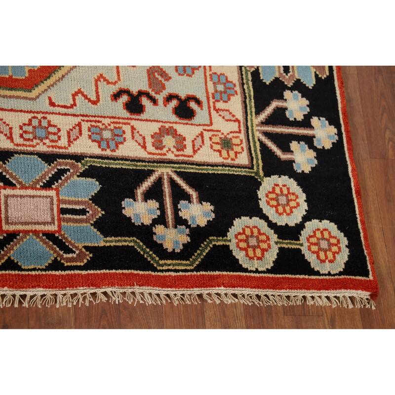 Orange Geometric Kazak Indian Area Rug Handmade Wool Carpet - 7'10" x 9'11"