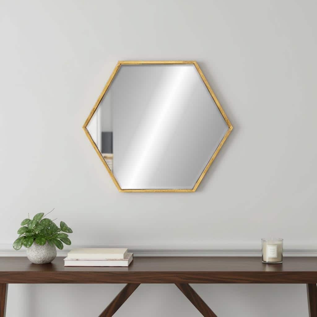 HomeRoots 25" Gold Metal Hexagon Accent Mirror - 28.00 in. x 25.00 in. x 3.00 in.