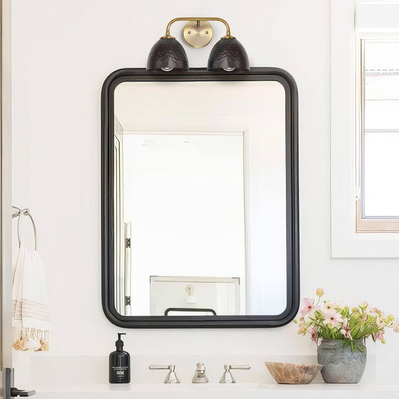 Golden Lighting Shepard 2-light Vanity in Modern Brass and Matte Black shade