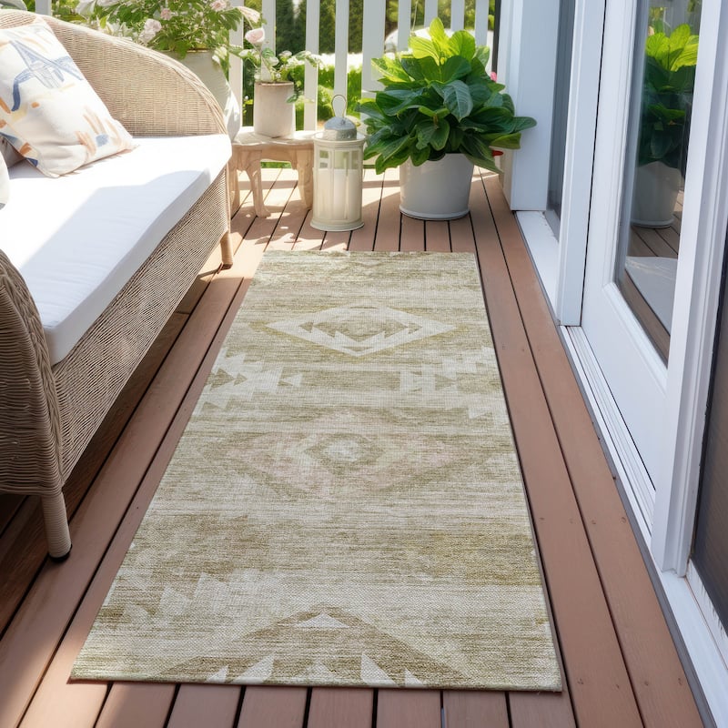 Machine Washable Indoor/ Outdoor Chantille Boho Tribal Rug - Taupe - 2'3" x 7'6"