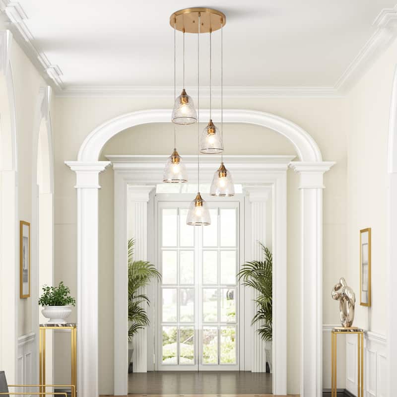 Dilera Modern Gold 5-Light Glass Chandelier Cluster Island Pendant for Kitchen Island - D18" x H68.4" Max