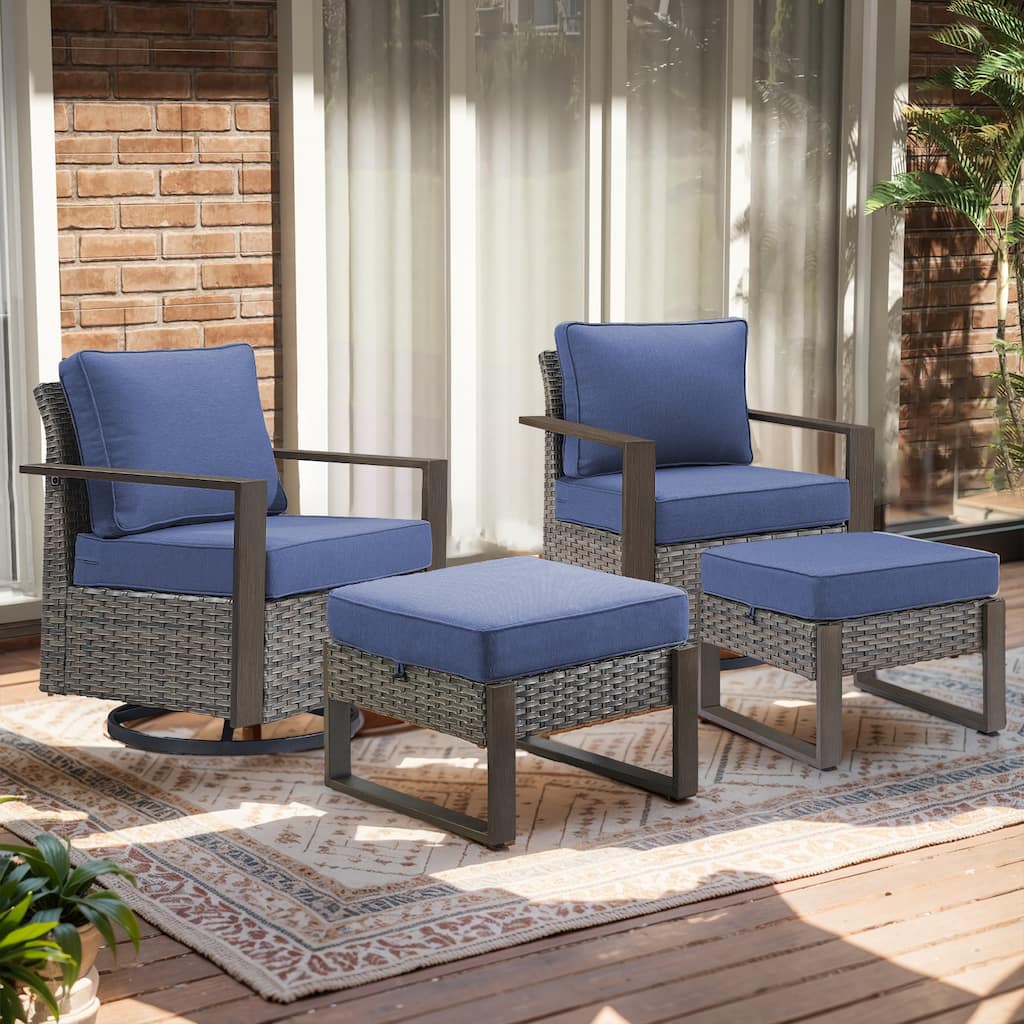 Gymojoy Outdoor Wicker Rattan Gliders Chairs with Ottomans - Grey