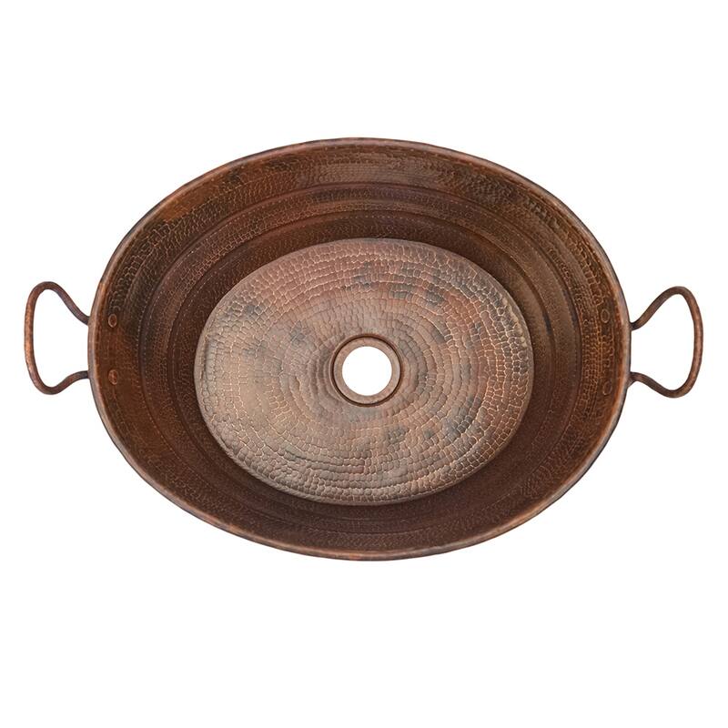 16-in Oval Bucket Vessel Hammered Copper Sink with Handles (VOB16DB)
