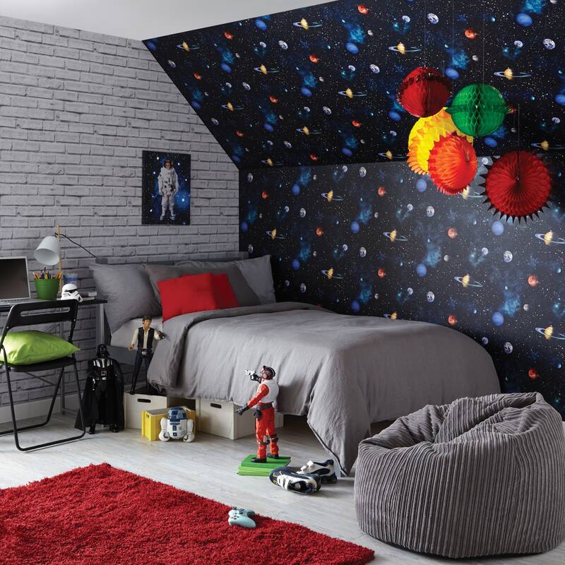 Cosmos Planet Charcoal Wallpaper - 20.8 in. W x 33ft L - Double Roll