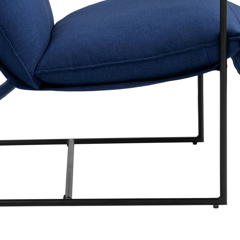 Mid-century Metal Sling Upholstered Armchair with Lengthen Upholstered