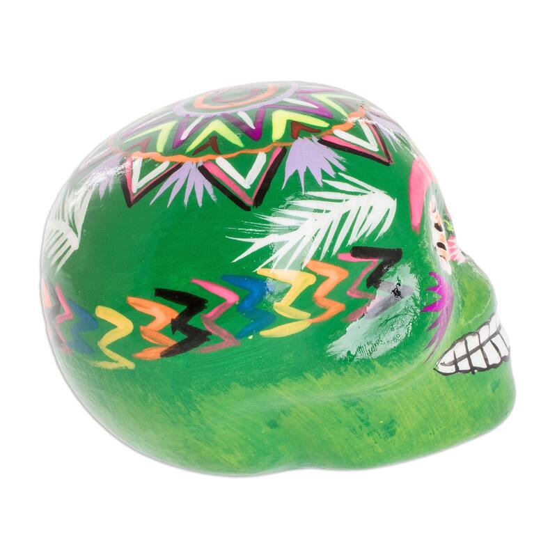 Novica Handmade Colorful Skull Ceramic Figurine