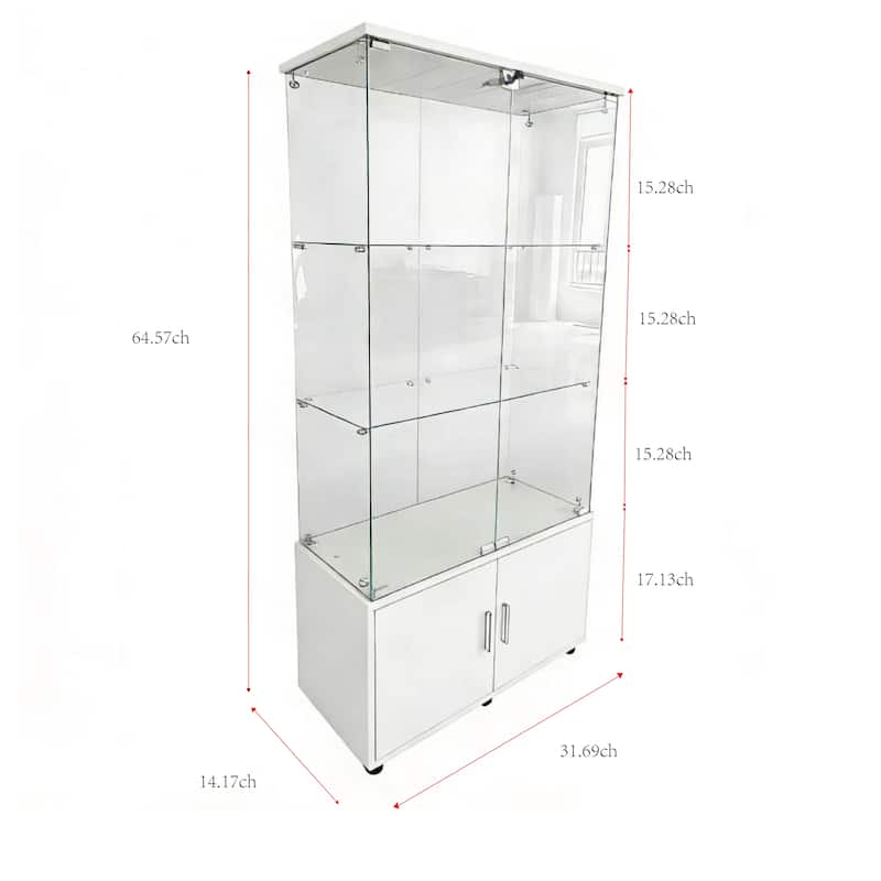 Double-door four-layer cabinet-style storage cabinet,display cabinet,wine cabinet,with remote-controlled lights,adjustable feet