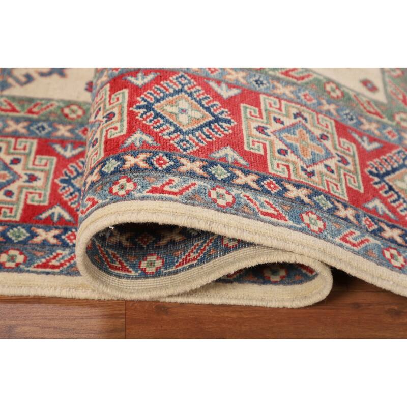 Kazak Oriental Area Rug Handmade Traditional Beige Wool Carpet - 5'0" x 6'6"