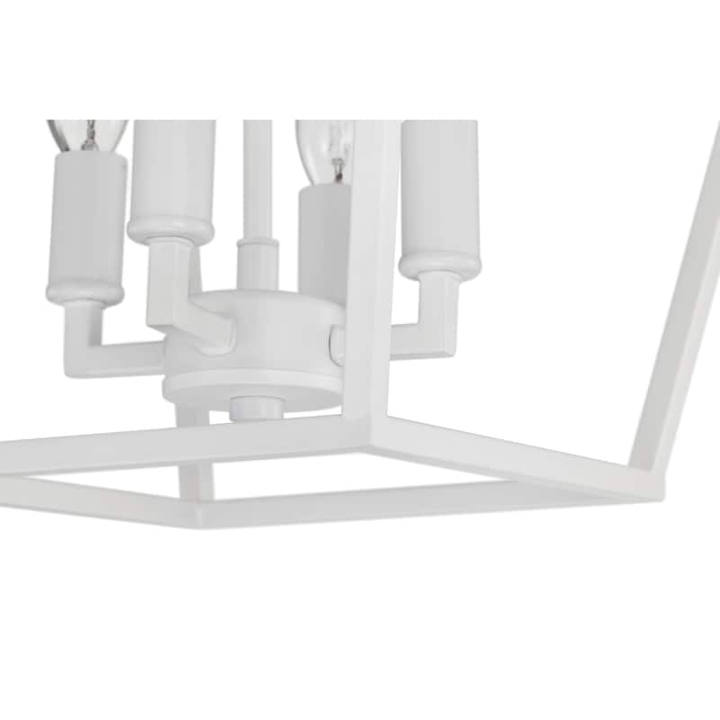 12 in. 4-Light Farmhouse Caged White Semi- Flush Mount Ceiling Light - N/A