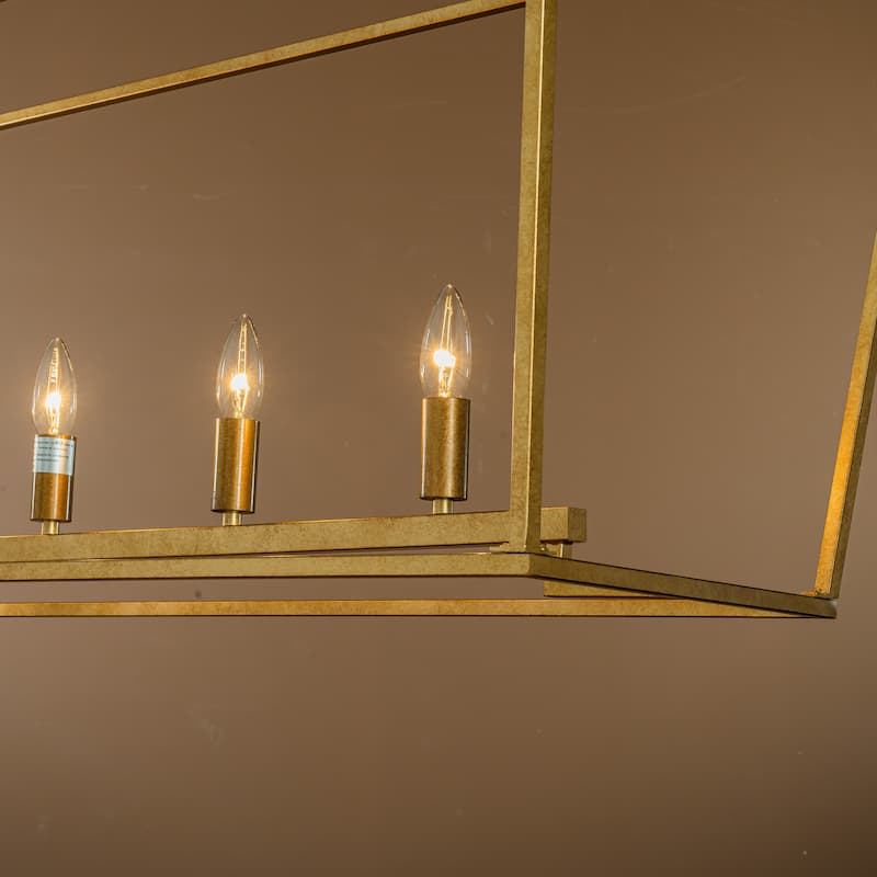 Adjustable Geometric Matte Gold Chandelier For Kitchen Island Modern Farmhouse 6-Light Industrial Lighting Fixture - W:54"