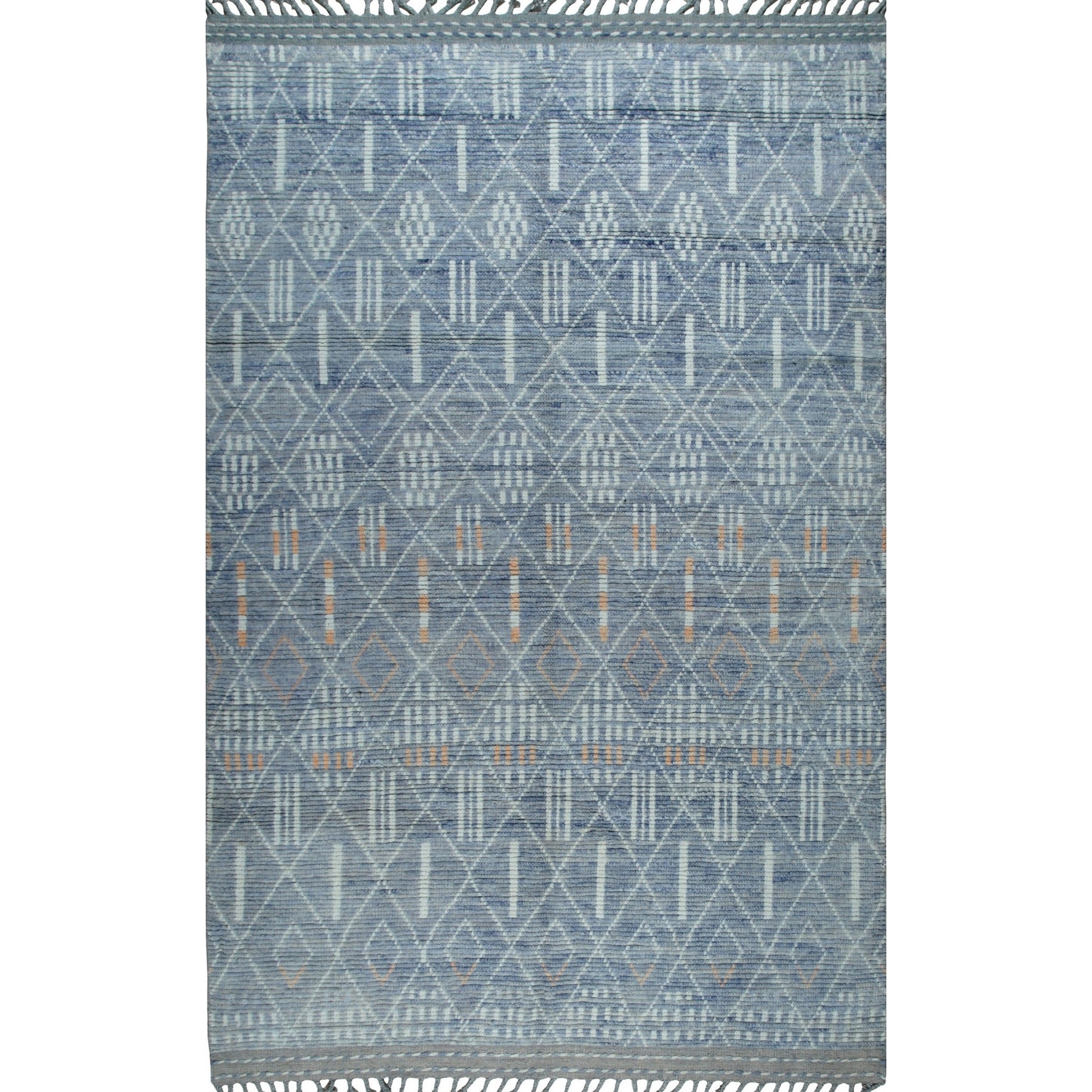 Home Decor Blue Hand-Knotted Wool Contemporary Marrakech Handspun Area Rug Stylish and Elegant Rug for Living Room, Bedroom, Off