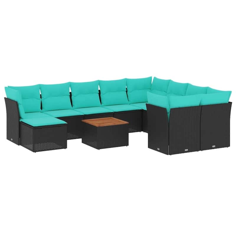 vidaXL Patio Sofa Set with Cushions Outdoor Furniture 11 Piece Poly Rattan - 24.4x 24.4x 27.2