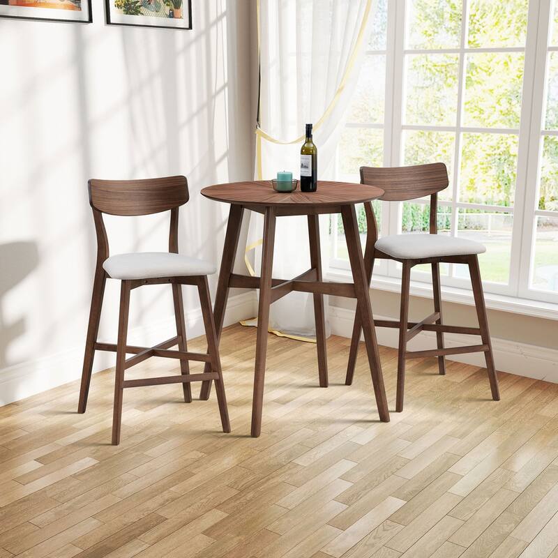 Modern Style 3-Piece Dining Set with Round Counter Height Bar Table and 2 Upholstered Dining Chairs