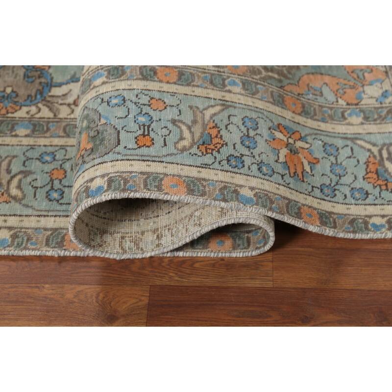 Turquoise Green Tabriz Persian Vintage Area Rug Handmade Wool Carpet - 6'8"x 9'6"