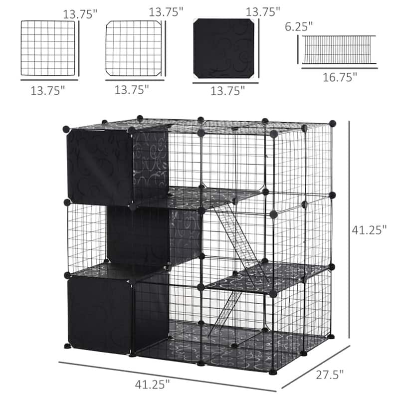Black Metal Small Pet Cage with 3 Lockable Large Doors and Non Slip Mats - 41.25" L x 27.5" W x 41.25" H