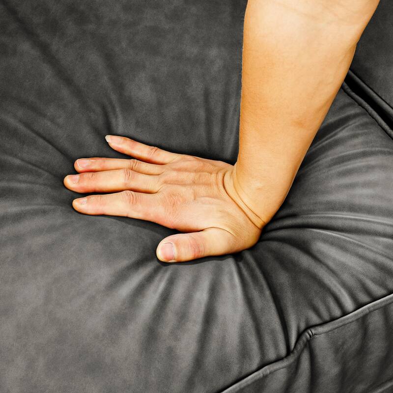 Chesterfield PU Upholstered Sofa, Button Tufted Sofa with Scrolled Arms, 3-Seater Deep Seat Sofa with Nailhead Trim & Wood Legs