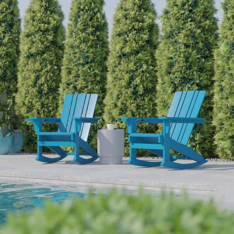 All-Weather Rocking Adirondack Chair with Swiveling Cupholder