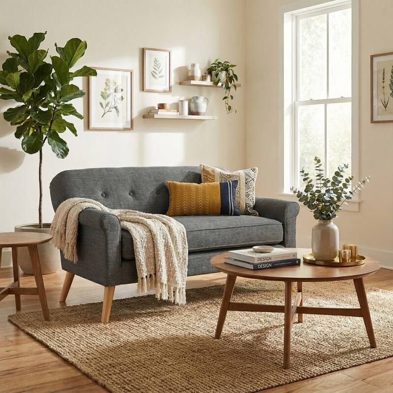 Loveseat 2-Seater Sofa Couch with Button Tufted, Settee Sofa Couch with Rolled Armrests and Wood Legs