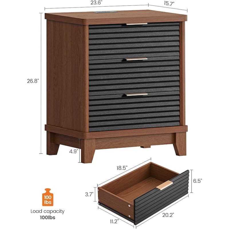 Night Stand Charging Station Drawers LED Nightstands Beside Table