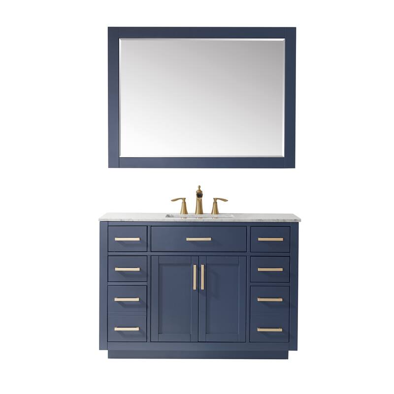 Altair Ivy Single Bathroom Vanity Set and Carrara White Countertop with Mirror