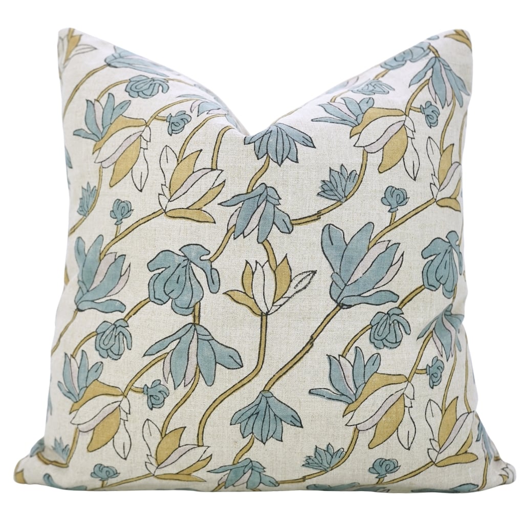 Fabdivine Eco Block Print Floral Cushion Cover for Living Room or Chair, Rustic Soft Linen Pillowcase 26x26 Inch, Shivri