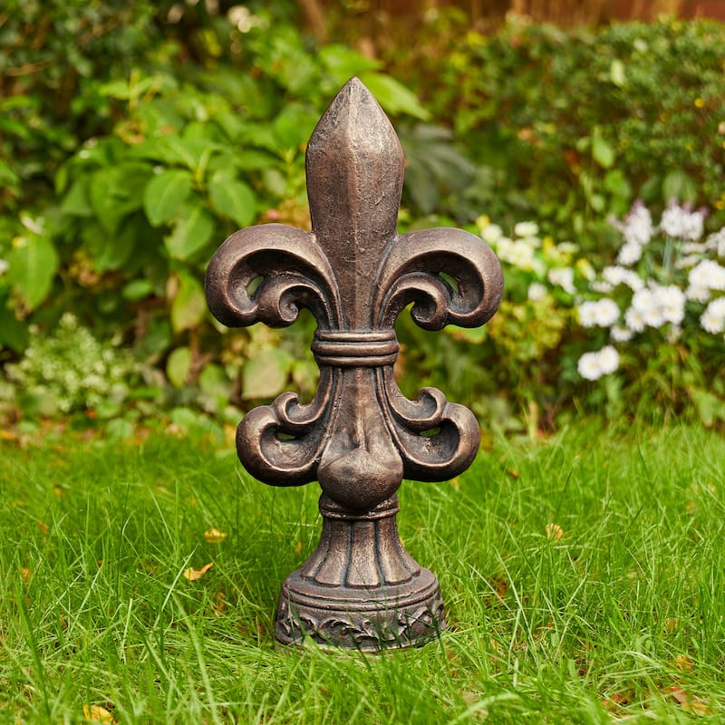 Glitzhome 21.25"H or 27.25"H MGO Bronze Standing Fleur De Lis Statue Outdoor Sculpture