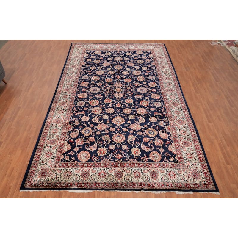 Hand Knotted Oriental 100% Wool Carpet Traditional All-Over Navy Blue & Blues Sarouk Area Rug - 17' 0'' X 10' 4''