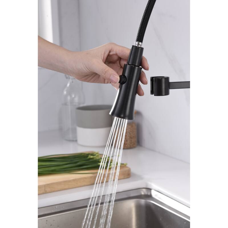 UltraFaucets Euro Collection Spring Spout Kitchen Faucet With Pull-Down Spray