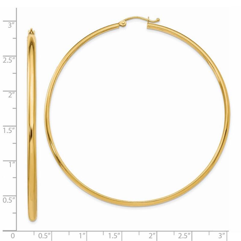 Curata 14k Yellow Gold 65x2.75mm Polished Hoop Earrings