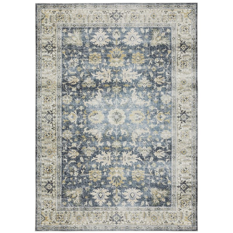 Colomiers Charcoal Gold Non-Skid Oriental Distressed Washable Traditional Area Rug