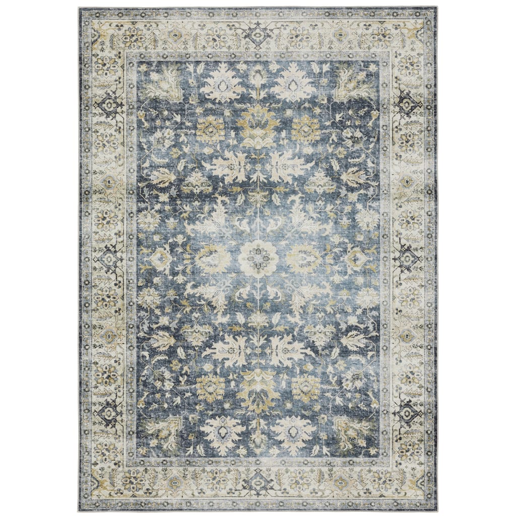 Colomiers Charcoal Gold Non-Skid Oriental Distressed Washable Traditional Area Rug