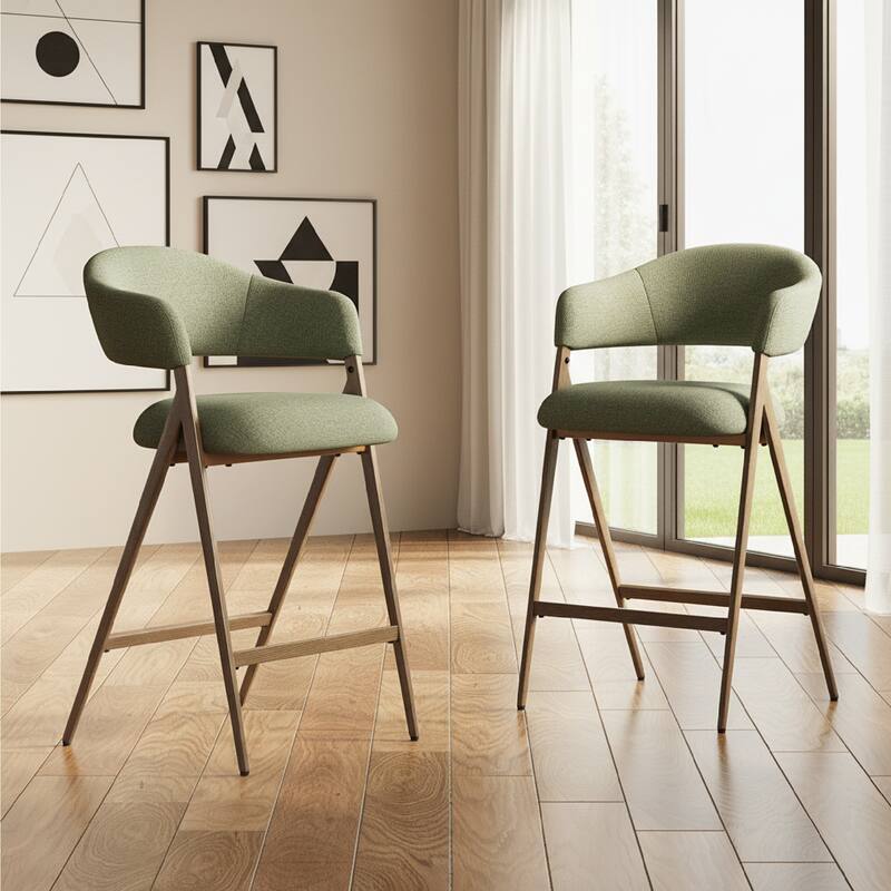 RENEWLINE Bar Stools Height Counter Stools with Backrest&Footrest - Set of 2 - Green