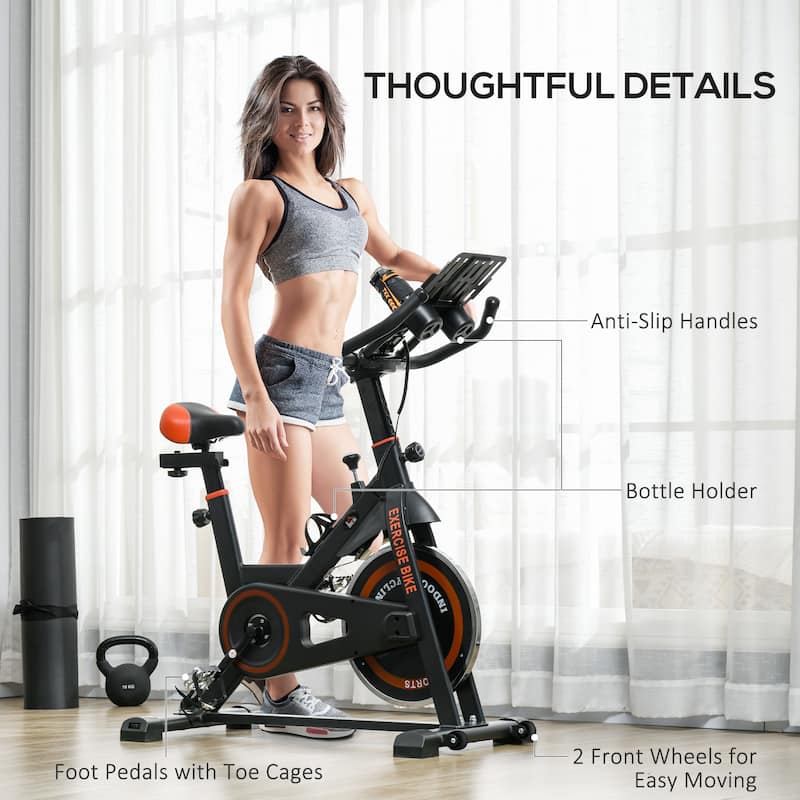 Soozier Exercise Bike, Flywheel Indoor Stationary Bike, Adjustable Height and Resistance, with LCD Monitor, 264 lbs. Black&Red