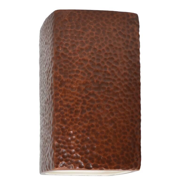 Justice Design Ambiance - Large Rectangle Wall Sconce - Open Top & Bottom - Replaceable Bulb - Hammered Copper