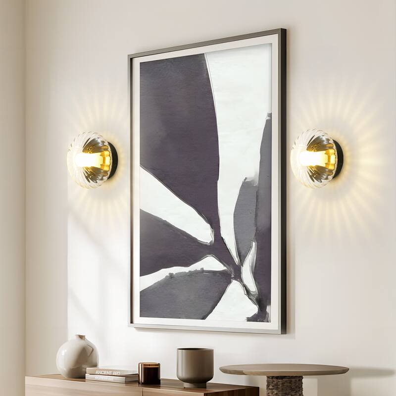 1-Light Modern Retro Clear Textured Glass & Metal Wall/Ceiling Light, Versatile Fixture for Bedroom - 1 Light