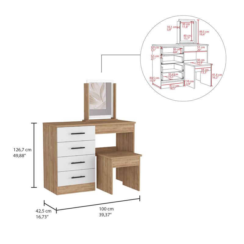 TUHOME Kaia Makeup Dressing Table with Mirror and 4 Drawers