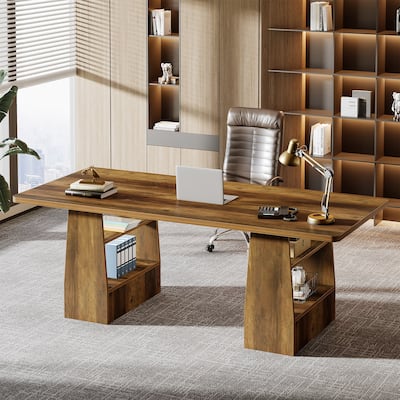 63” Executive Desk with Storage Shelf, Large Computer Writing Table for Office