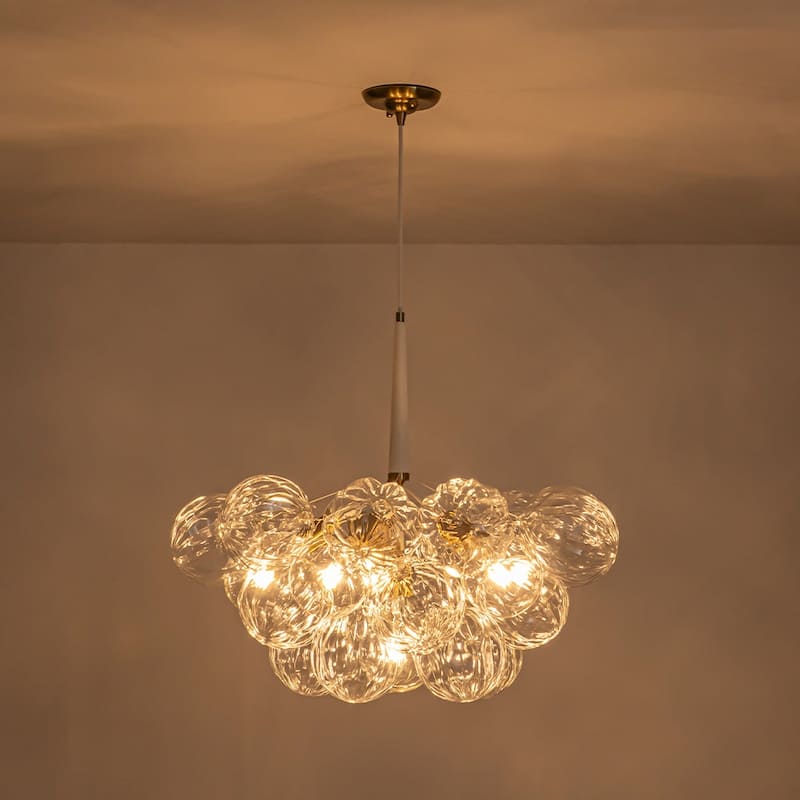 Modern Brass Cluster Faceted Glass Bubble 6-light Dimmable Chandelier