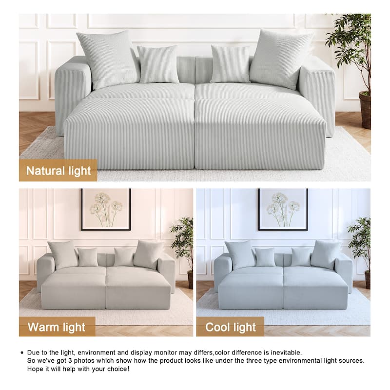 Corduroy Upholstered Modular Sectional Sofa with Ottoman
