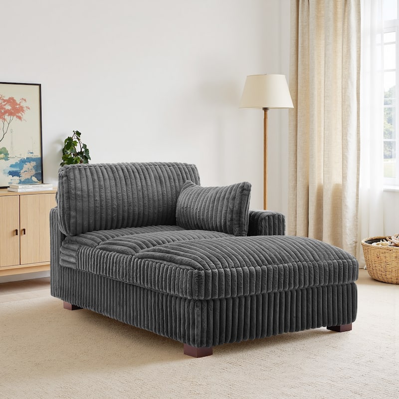 41" W Plush Corduroy Chaise Lounge with Pillows