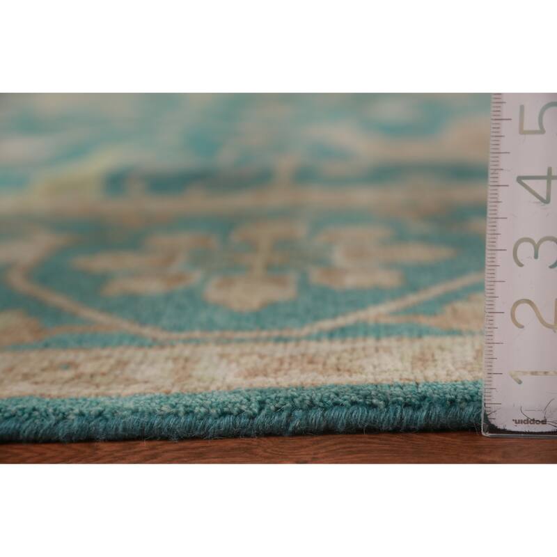 All-Over Green Oushak Indian Area Rug Floral Handmade Wool Carpet - 9'1" x 11'9"