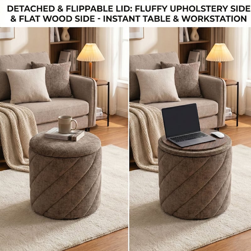 Diagonal Tufted Foldable Storage Ottoman with Reversible Lid