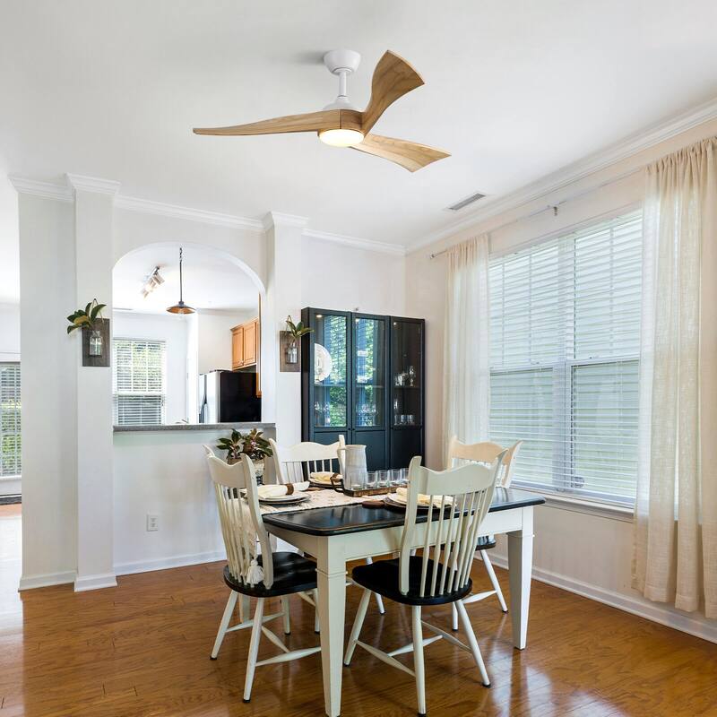 52"Solid Wood Ceiling Fan with Light Optional, 6-Speed Reversible DC Motor and Remote control,Smart Optional