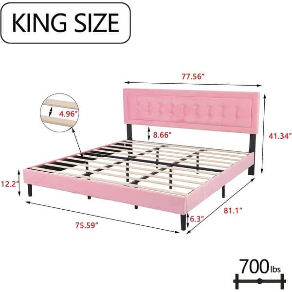 dimension image slide 0 of 17, alazyhome Upholstered Platform Bed Frame with Button Tufting Headboard