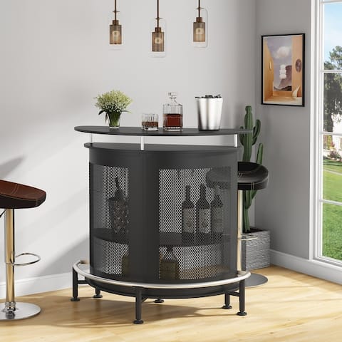 Bar Unit, Home Bar Table with Storage, Wine Glass Holders and Footrest